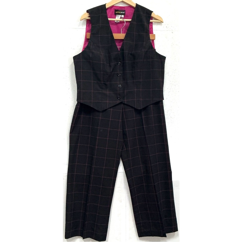 Metrostyle Black Checkered Pants and West Suit Set sz 14